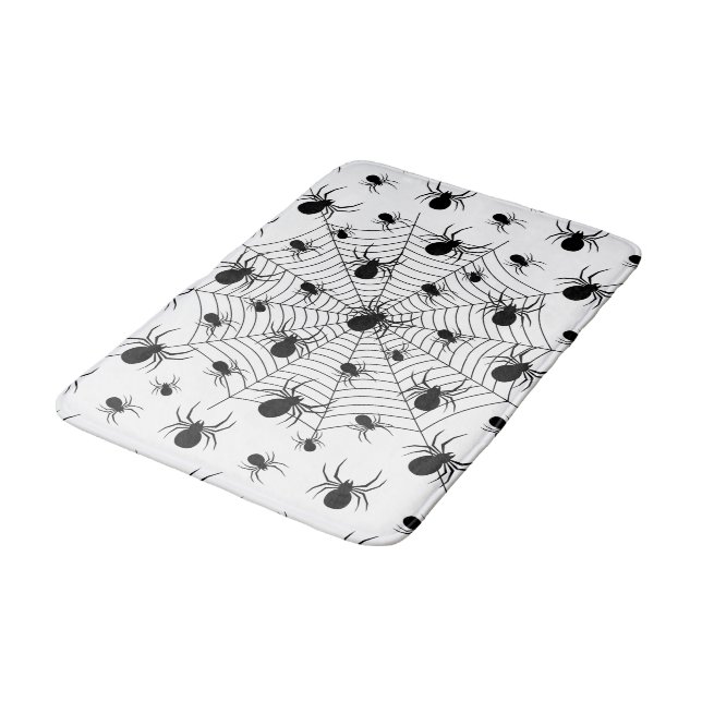 Black White spiders spiderweb Halloween pattern Bath Mat (Angled)