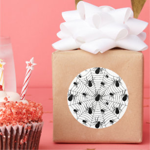 Black White spiders spiderweb Halloween pattern Classic Round Sticker