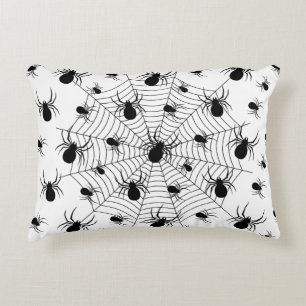 Black White spiders spiderweb Halloween pattern Decorative Cushion