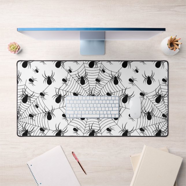 Black White spiders spiderweb Halloween pattern Desk Mat (Office 1)