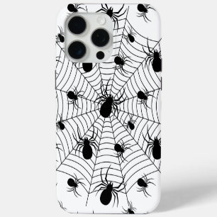 Black White spiders spiderweb Halloween pattern iPhone 15 Pro Max Case