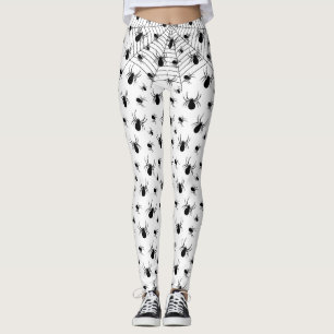 Black White spiders spiderweb Halloween pattern Leggings