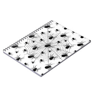 Black White spiders spiderweb Halloween pattern Notebook