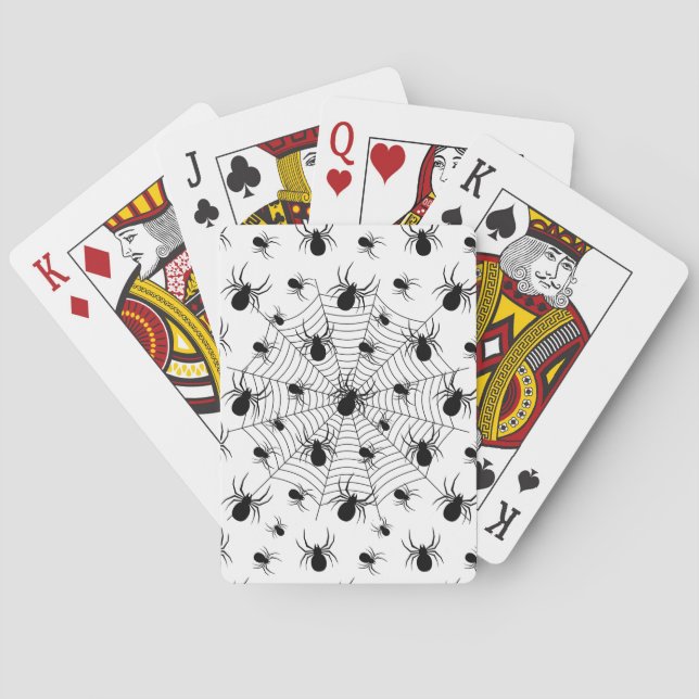 Black White spiders spiderweb Halloween pattern Playing Cards (Back)