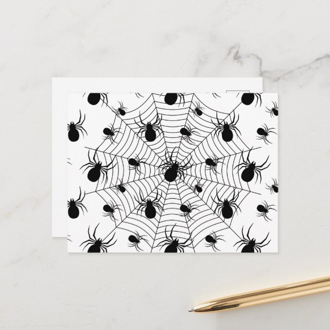 Black White spiders spiderweb Halloween pattern Postcard (Front/Back In Situ)