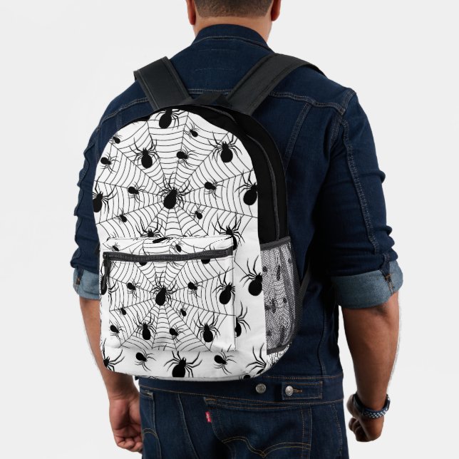 Black White spiders spiderweb Halloween pattern Printed Backpack (Insitu (Model))