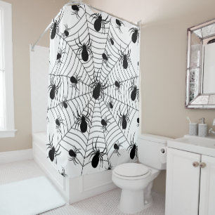 Black White spiders spiderweb Halloween pattern Shower Curtain