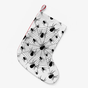 Black White spiders spiderweb Halloween pattern Small Christmas Stocking