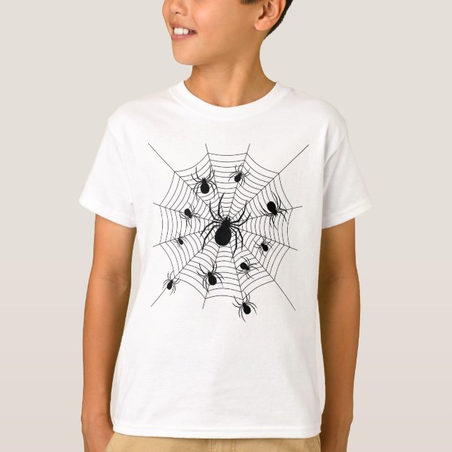 Black White spiders spiderweb Halloween pattern T-Shirt (Front)