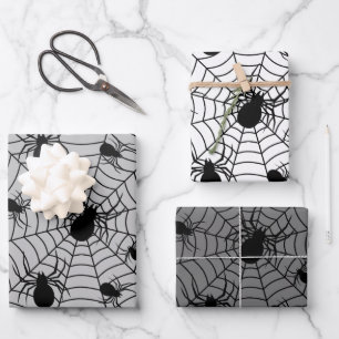 Black White spiders spiderweb Halloween pattern Wrapping Paper Sheet