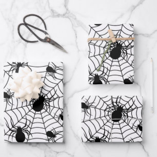Black White spiders spiderweb Halloween pattern Wrapping Paper Sheet