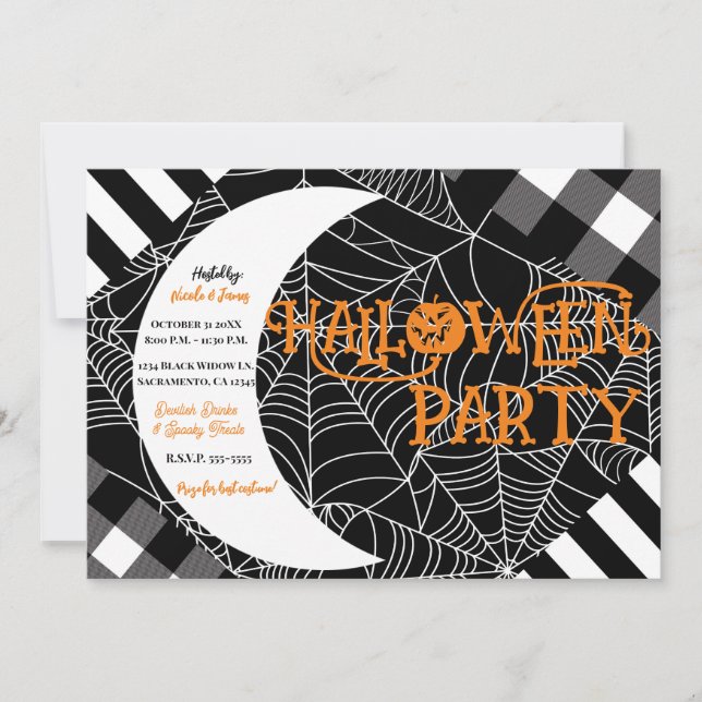 Black & White Spiderweb Patchwork Halloween Party Invitation (Front)