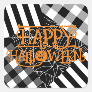 Black & White Spiderweb Patchwork Halloween Party Square Sticker