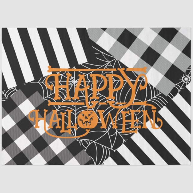 Black & White Spiderweb Patchwork Halloween Party Tissue Paper (Front)