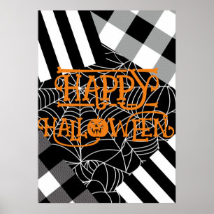 Black & White Spiderweb Patchwork Halloween  Poster