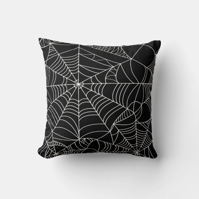 Black & White Spiderwebs Halloween  Cushion (Front)