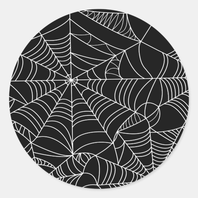 Black & White Spiderwebs Halloween Party Classic Round Sticker (Front)