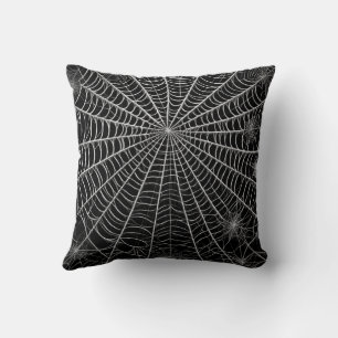 Black & White Spiderwebs Spider Web Halloween Cushion