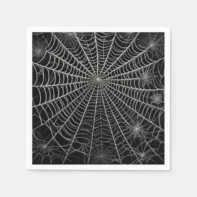 Black & White Spiderwebs Spider Web Halloween Napkin (Front)