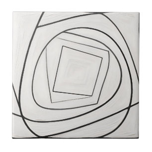 Black White Spiral Square Abstract Ceramic Tile