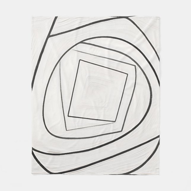 Black White Spiral Square Abstract Fleece Blanket (Front)
