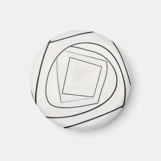 Black White Spiral Square Abstract Magnet (Front)
