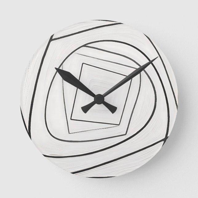 Black White Spiral Square Abstract Round Clock (Front)