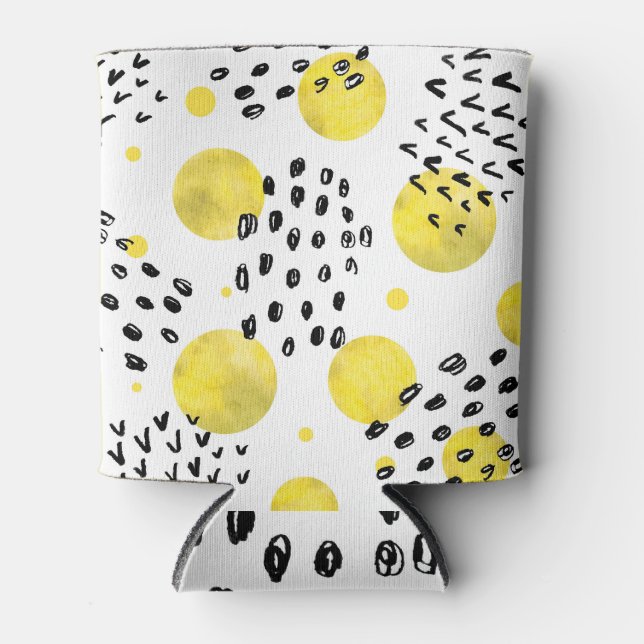 Black White Spirals: Trendy Doodles. Can Cooler (Front)