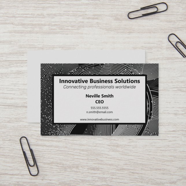 Black & White Spirals with Particles High Tech IT  Business Card (Front/Back In Situ)