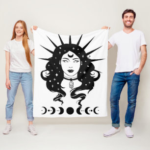 Black white spiritual celestial magic woman fleece blanket