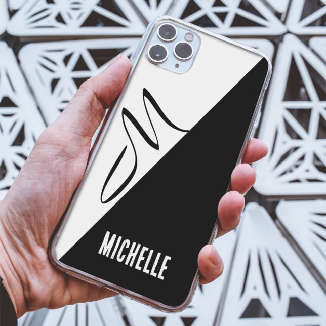 Black & white split classic Script Monogrammed Case-Mate iPhone Case (Creator Uploaded)