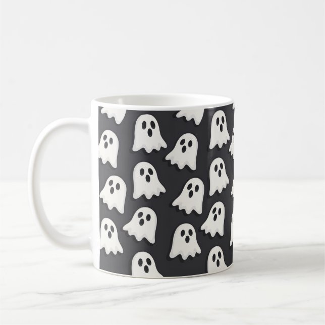 Black & White Spooky Ghost Pattern Mug (Left)