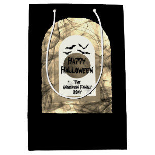 Black White Spooky Spider Bat Moon Happy Halloween Medium Gift Bag
