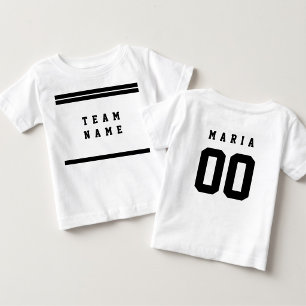 Black & White Sports Jersey Team Name Front Back Baby T-Shirt