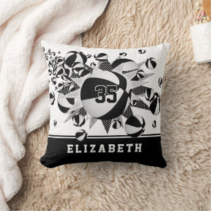 black white sports room girls basketballs stars cushion