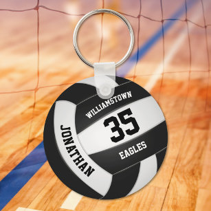 black white sports team colours volleyball key ring