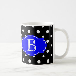 Black & White Spots w/ Blue, add your initial Coffee Mug