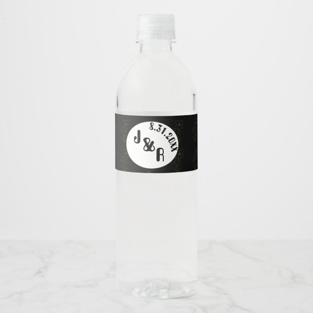 Black & White Spring Mineral Water Bottle Wrapper  Water Bottle Label (Front)