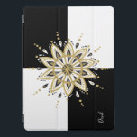 Black & White Square & Circle Mandala 2a iPad Pro Cover<br><div class="desc">Elegant modern black and white squares background with gold black and white circle mandala design. Optional monogram.</div>