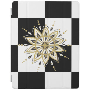 Black & White Square & Circle Mandala 2c iPad Cover