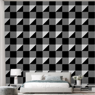 Black White Square Geometric Classy ModernPattern Wallpaper