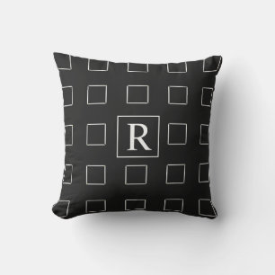 Black White Square Geometric Patterns Monograms Cushion
