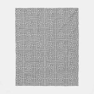 Black White Square Labyrinthine Optical Pattern Fleece Blanket