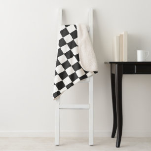 Black White Square Monochromatic Pattern Sherpa Blanket