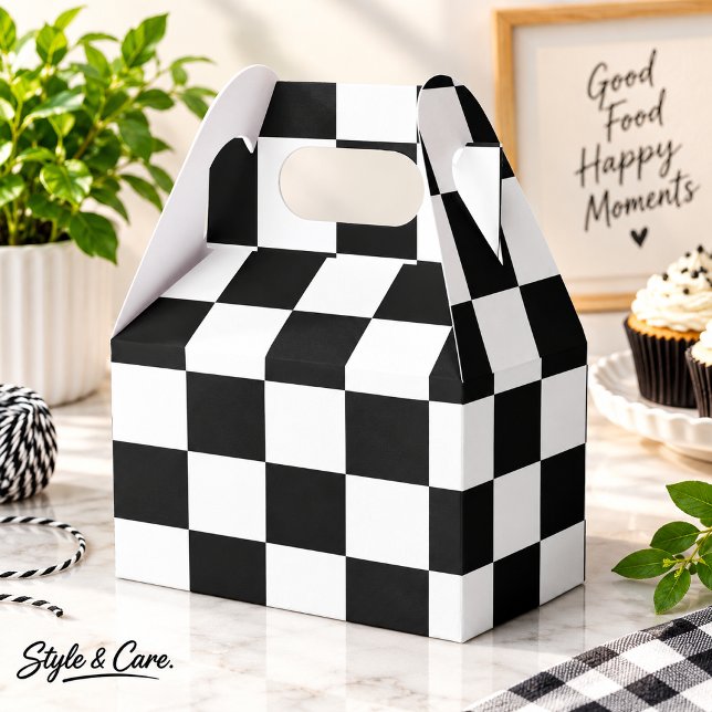 Black White Square Pattern Large Gable Favour Boxe Box (Black White Square Pattern Large Gable Favor Boxes)