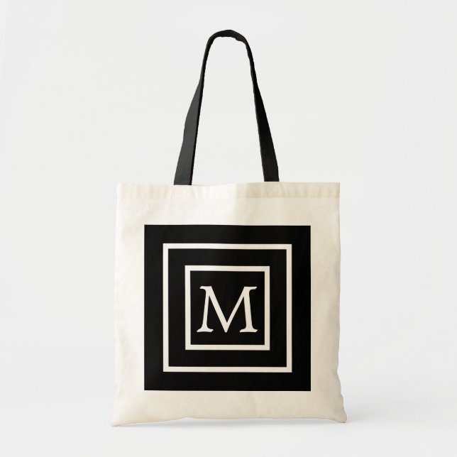 Black & White Square Personalised Custom Monogram Tote Bag (Front)