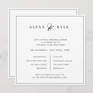 Black & White Square Rehearsal Dinner Invitation