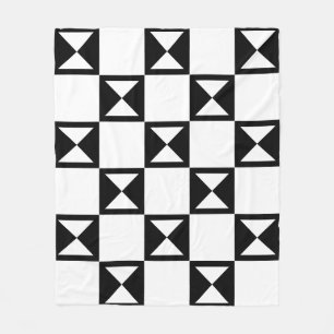 Black White Square Triangle Hourglass-Like Pattern Fleece Blanket