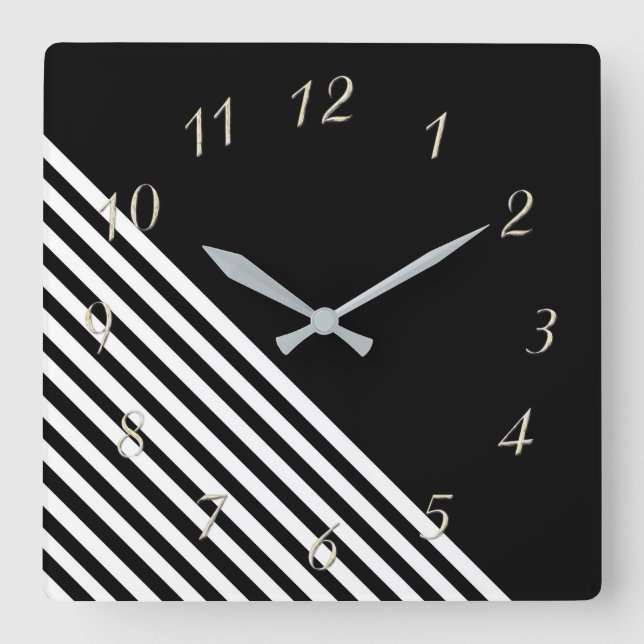 black - white square wall clock (Front)