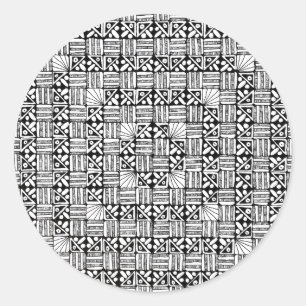 Black White Squares Stripes Pattern Design Classic Round Sticker